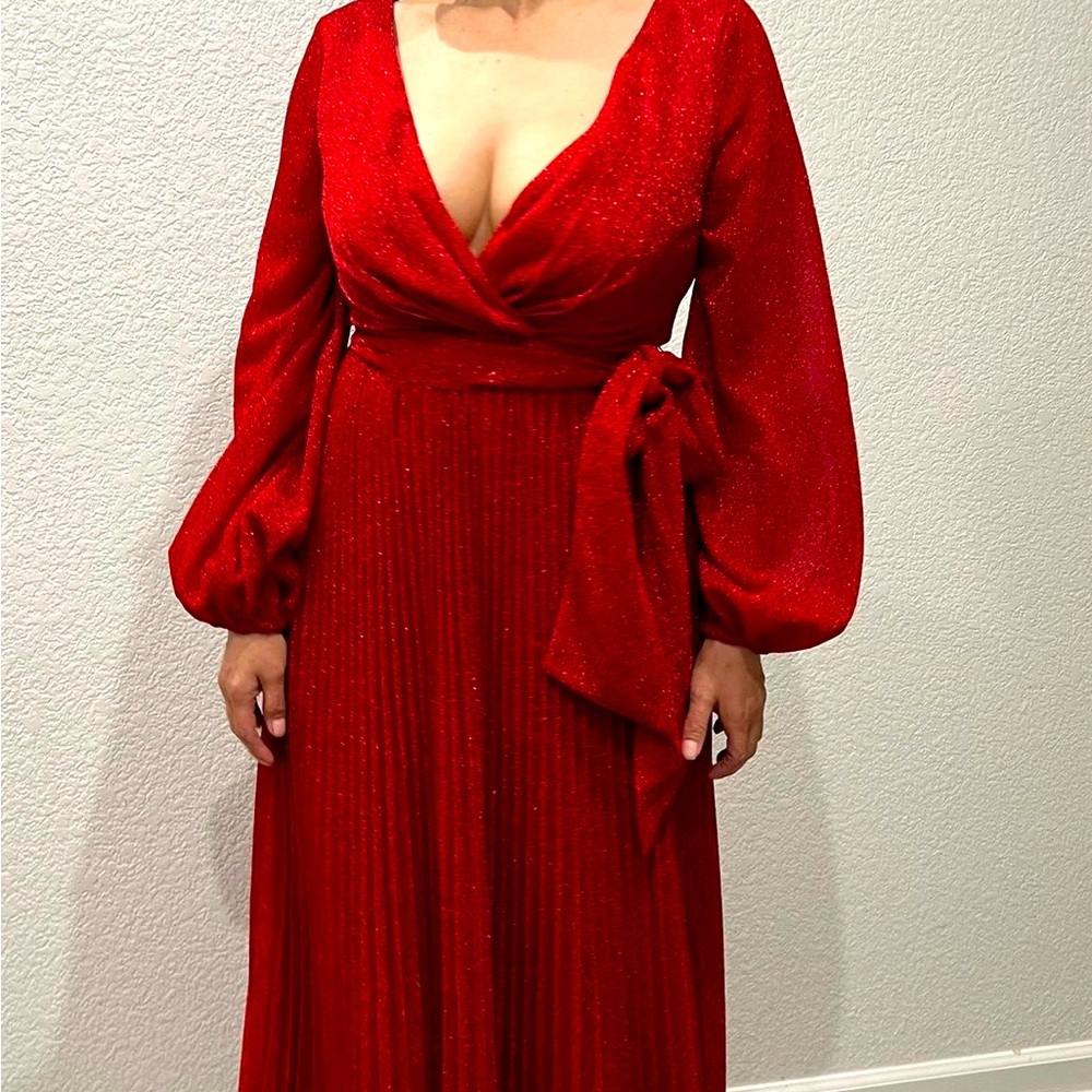 Red Metallic Maxi Dress - Picture 3 of 4